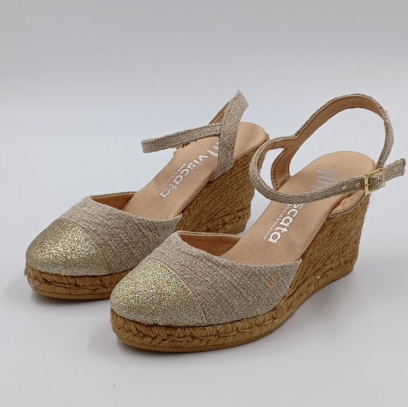 Viscata Shoes - Viscata Canvas Beige Espadrille Wedge Sandals Made In Spain